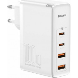 Baseus Travel Charger GaN2 Pro 2xType-C/2xUSB 100W + Cable Type-C 100W White