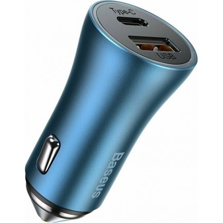 Baseus Car Charger 1xUSB/1xType-C 40W PD 3.0 Blue