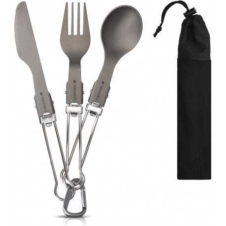 Navaris Titanium Camping Cutlery Set - Grey