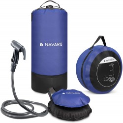 Navaris Portable Pressure Camping Shower with Foot Pump - 11L - Black  Blue