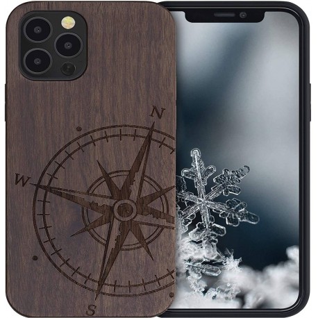 KWmobile Apple iPhone 14 Pro Max - Walnut Navigational Compass Dark Brown