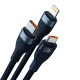 Baseus Flash Series II 2 to 3 Charging Cable U+C to M+L+C 100W 1.2m Blue