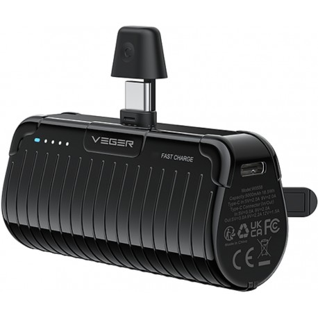 Veger PowerBank PlugOn-C Pro-Type-C KickStand - 5000mAh - 20W - Black