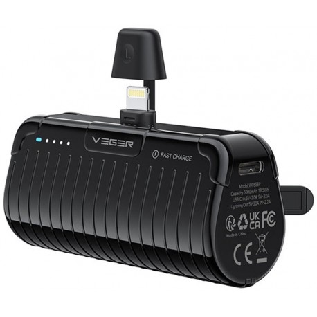 Veger PowerBank PlugOn-L Pro - Lightning KickStand - 5000mAh - 20W - Black