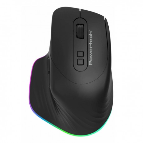 POWERTECH ασύρματο, επαμαφορτιζόμενο gaming ποντίκι PT-1253, 2.4GHz & Bluetooth, 2000DPI, 650mAh, RGB, μαύρο