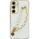 Vivid Silicone Case Pearl Chain Holder Samsung Galaxy A55 5G White/Gold