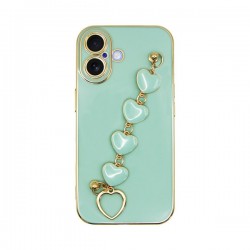 Vivid Slim Case with Heart Chain Hand Strap Apple iPhone 16 Green