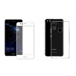 OEM Set Gelly Case Transparent + Tempered Glass Full Face White Huawei P10 Lite