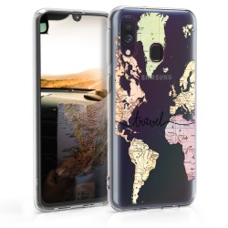 KW TPU Silicone Case Samsung Galaxy A40 - World Map Travel - Black / Multicolor / Transparent  (48542.05)