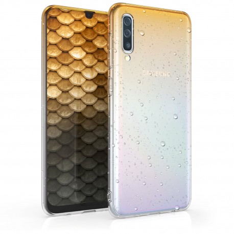 KW TPU Silicone Case Samsung Galaxy A50 - Raindrops Design Yellow / Transparent (48755.01)
