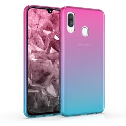 KW TPU Silicone Case Samsung Galaxy A40 - Bicolor Design, Dark Pink / Blue / Transparent (48542.03)