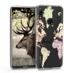 KW TPU Silicone Case Huawei Y6 Prime 2019 - World Map Travel - Black / Multicolor / Transparent (48121.07)