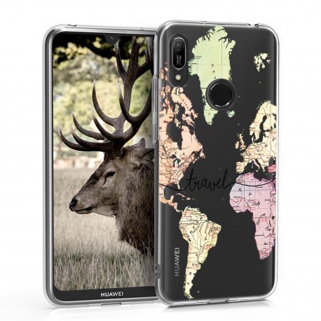 KW TPU Silicone Case Huawei Y6 Prime 2019 - World Map Travel - Black / Multicolor / Transparent (48121.07)