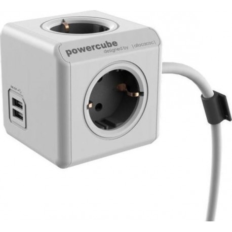 Allocacoc PowerCube Extended USB 5-Outlets/1.5m Cable + 2 x USB 2.1A - Grey (1406GY/DEEUPC)