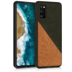 KW Wooden & PU Leather Case Samsung Galaxy A41 - Two-Tone Wood Dark Green / Brown (52370.01)