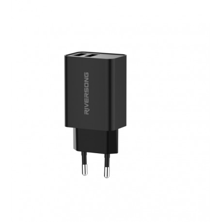 Riversong Travel Adapter SafeKub D2 2.4A Dual USB - Black (AD29)
