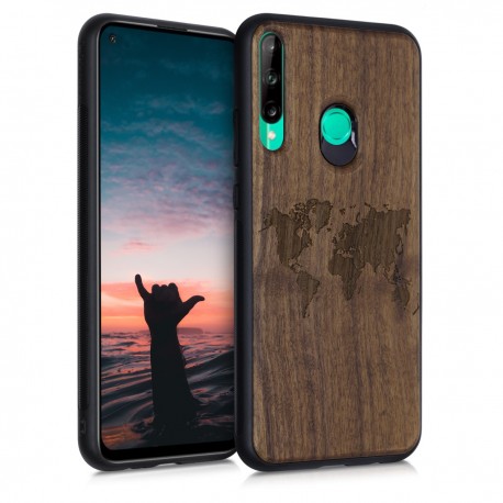 KW Wooden Case Huawei P40 Lite E - Travel Outline Dark Brown (53118.02)