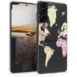 KW TPU Silicone Case Samsung Galaxy S21 - World Map Travel - Black / Multicolor / Transparent (54059.01)