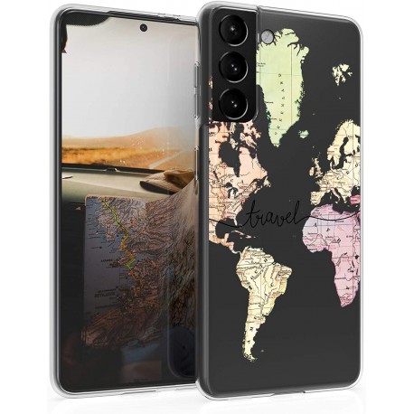 KW TPU Silicone Case Samsung Galaxy S21 - World Map Travel - Black / Multicolor / Transparent (54059.01)
