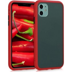 KW Shockproof Hard Cover with Soft TPU Bumper Apple iPhone 11 - Matte Transparent / Red (50412.02)