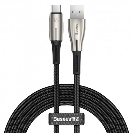 Baseus Water Drop-shaped Cable USB to Type-C, LED, 66W, 6A, 2m - Black (CATSD-N01)