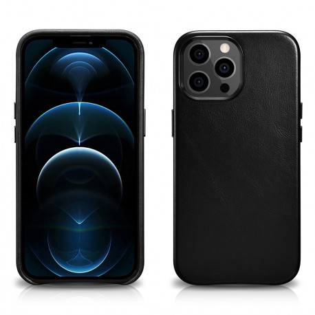 iCarer Leather Oil Wax case covered with natural leather (MagSafe compatible) iPhone 13 Pro - Black (WMI1303-BK)